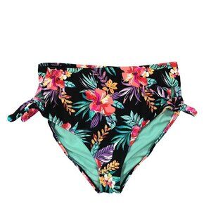 California Sunshine NWT Black Floral Bikini Swim Bottom Size 2X